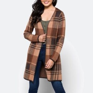 Fortune + Ivy Women's Plaid Long Sleeve Coatigan